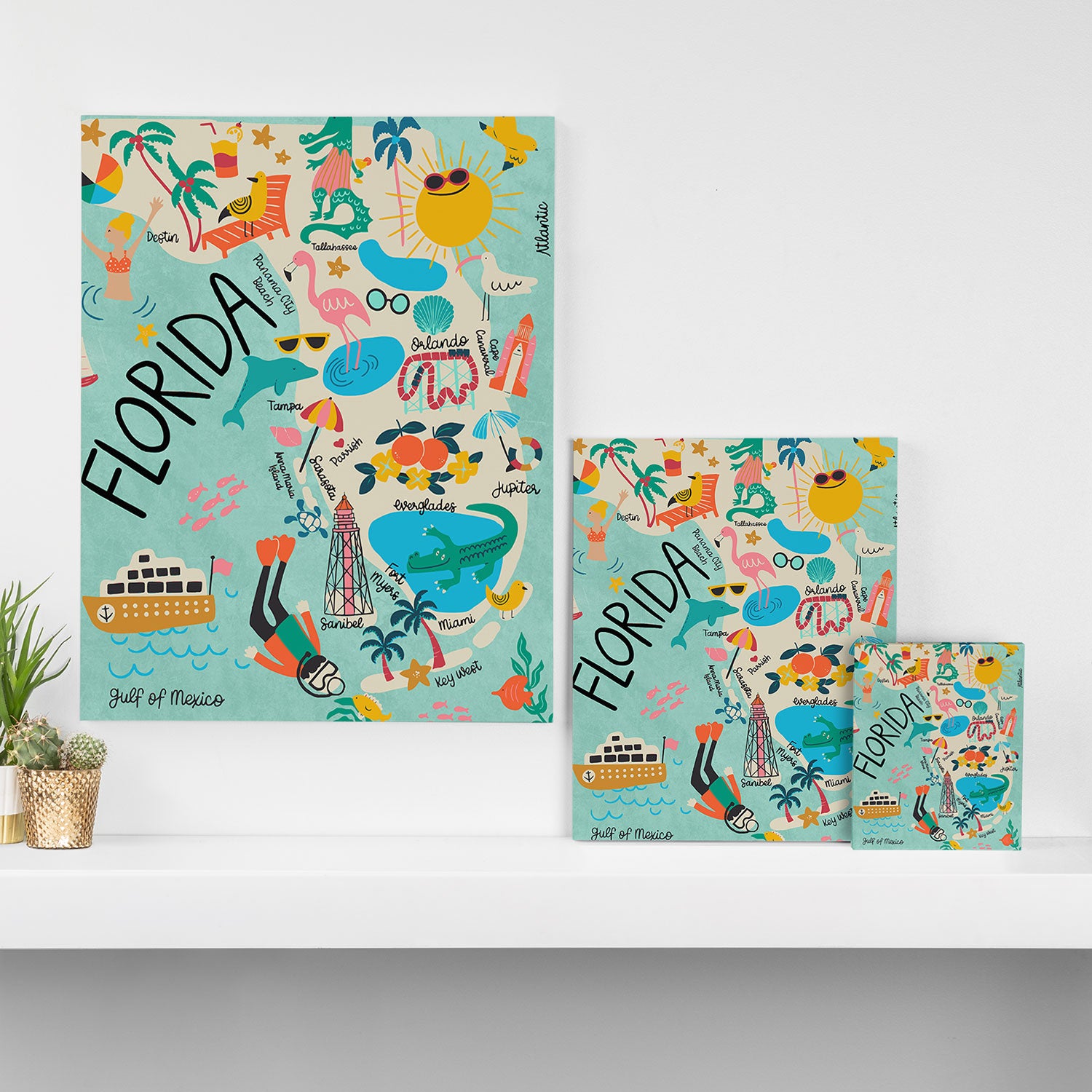 Florida State Beach Map Canvas Print Gallery Image 3