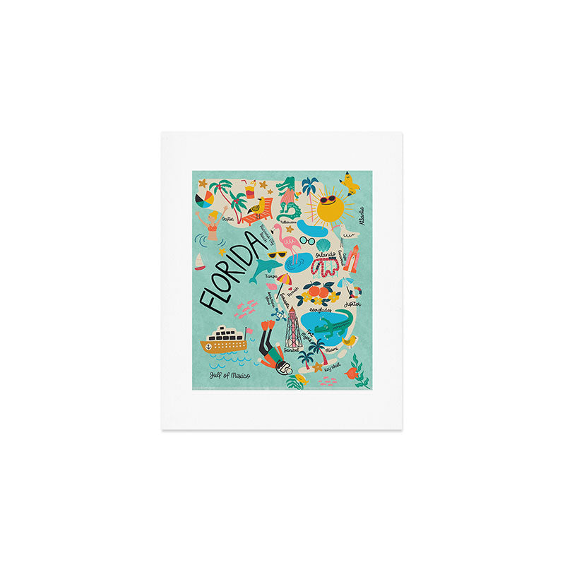 Florida State Beach Map Art Print Gallery Image 1