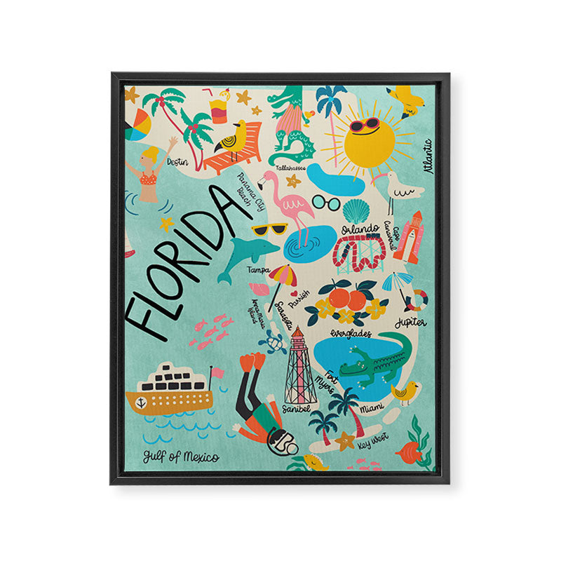 Florida State Beach Map Framed Canvas Print Gallery Image 3