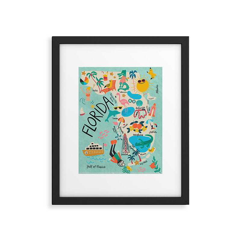 Florida State Beach Map Framed Art Print Gallery Image 6