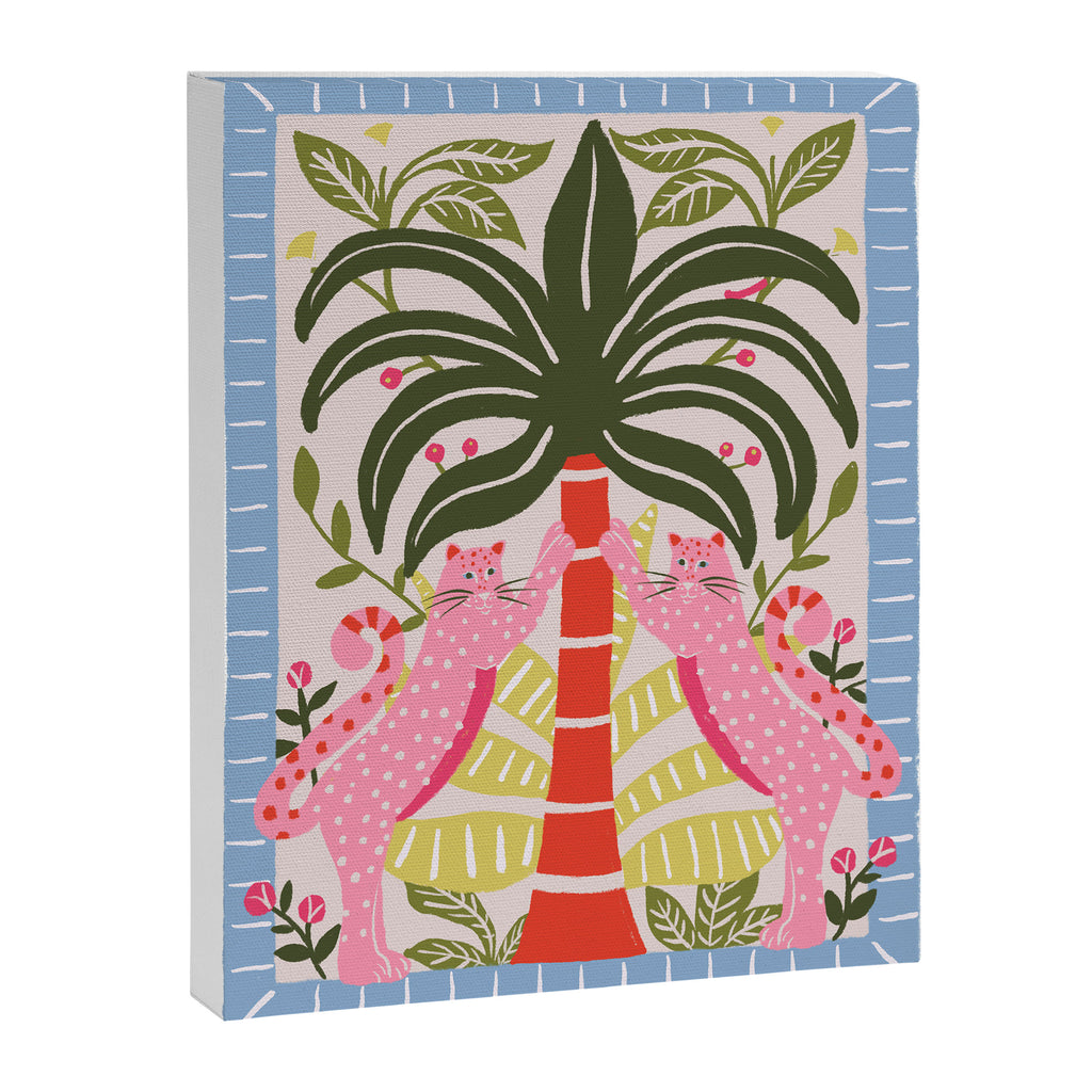 Modern Preppy Leopard Cat Jungle Oasis Canvas Print Gallery Image 1