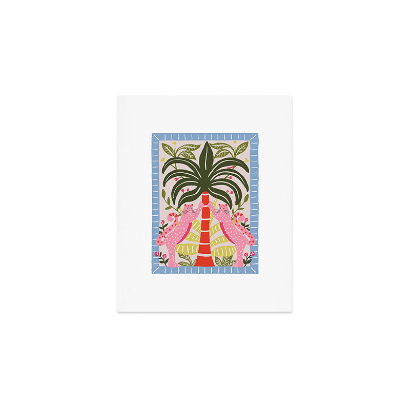 Modern Preppy Leopard Cat Jungle Oasis Art Print Gallery Image 1