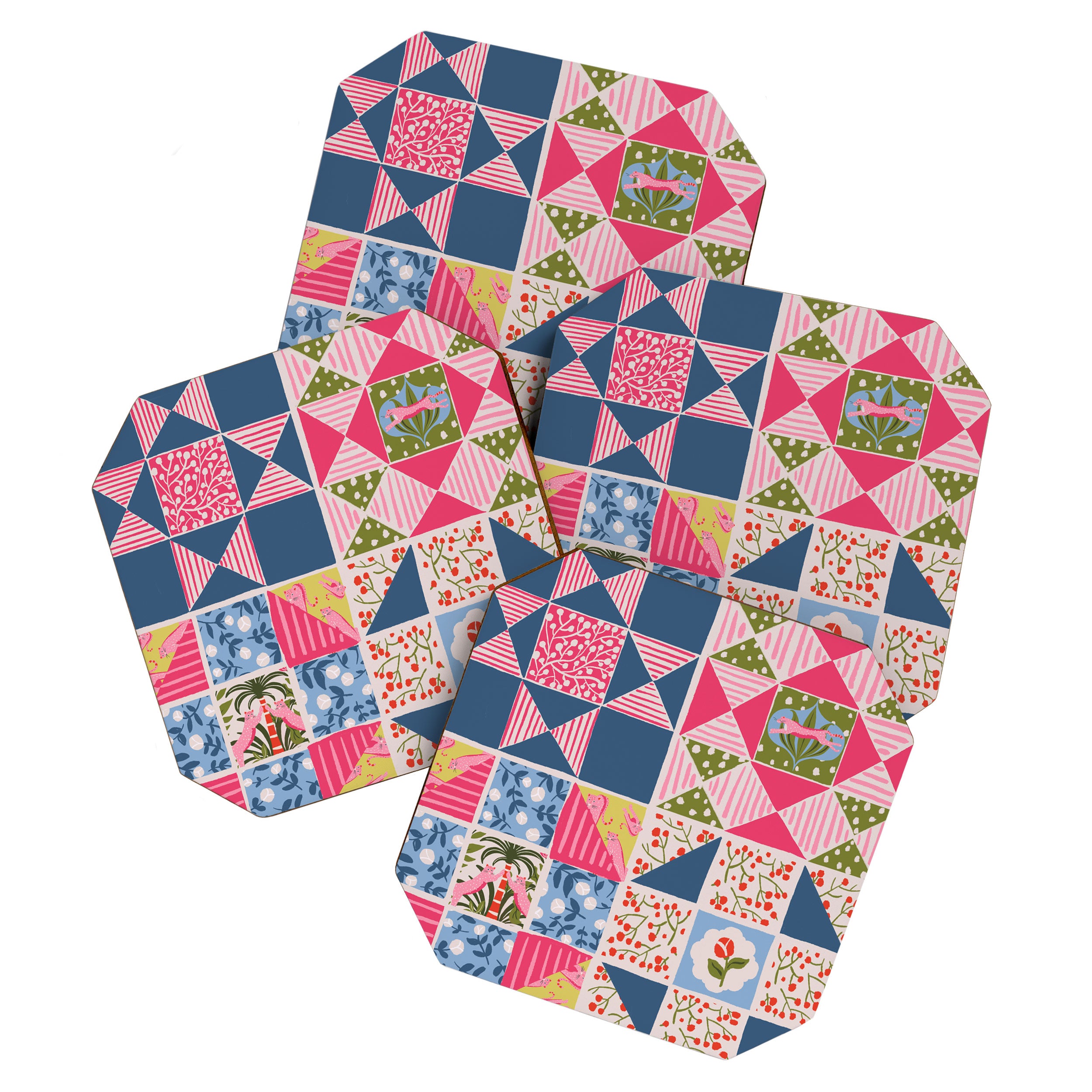 Modern Preppy Leopard Cat Jungle Oasis Coaster Gallery Image 1