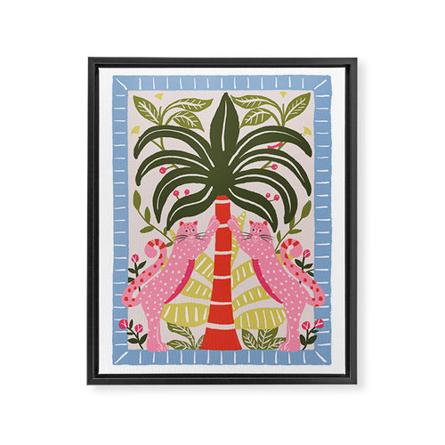 Modern Preppy Leopard Cat Jungle Oasis Framed Canvas Print