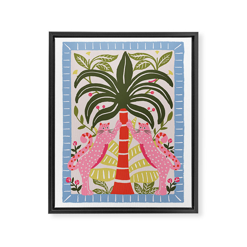 Modern Preppy Leopard Cat Jungle Oasis Framed Canvas Print Gallery Image 1