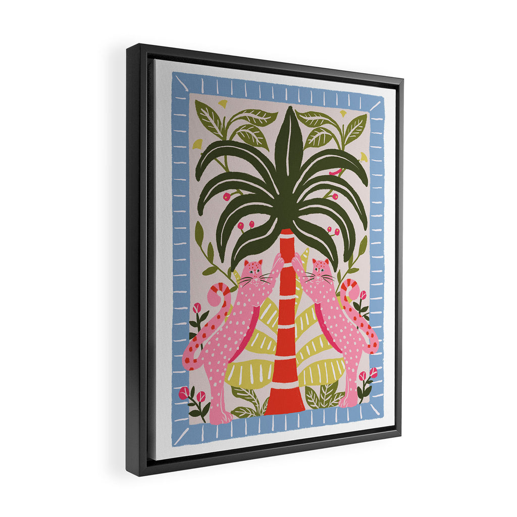 Modern Preppy Leopard Cat Jungle Oasis Framed Canvas Print Gallery Image 2