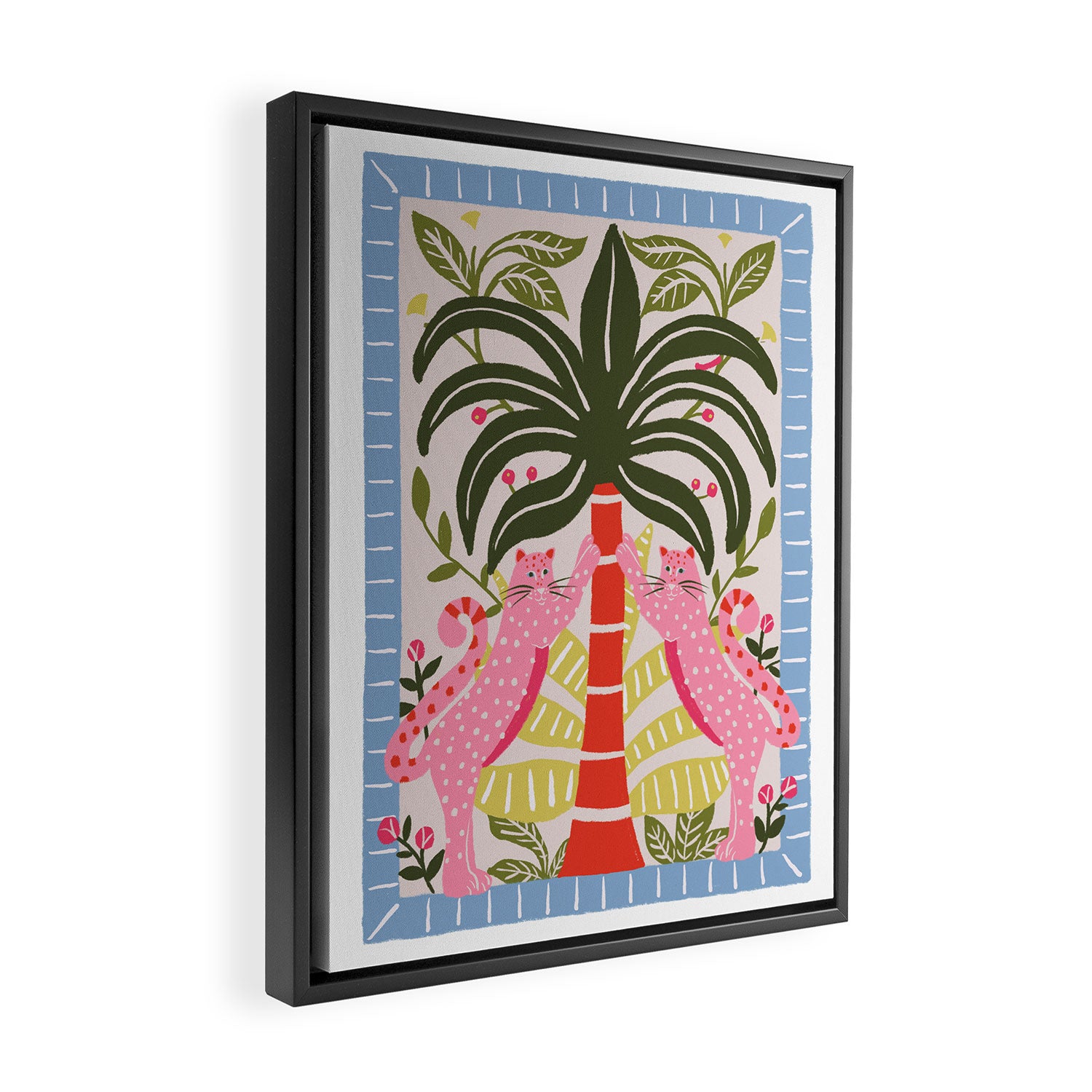 Modern Preppy Leopard Cat Jungle Oasis Framed Canvas Print Gallery Image 2