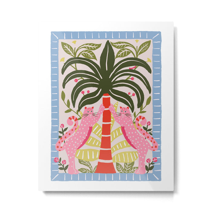 Modern Preppy Leopard Cat Jungle Oasis Metal Print Gallery Image 1
