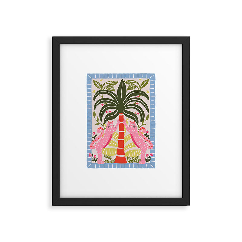 Modern Preppy Leopard Cat Jungle Oasis Framed Art Print
