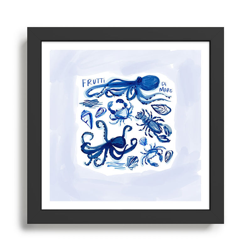 Blue and White Sea Life Framed Art Print Gallery Image 1