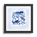 Blue and White Sea Life Framed Art Print Gallery Image 1