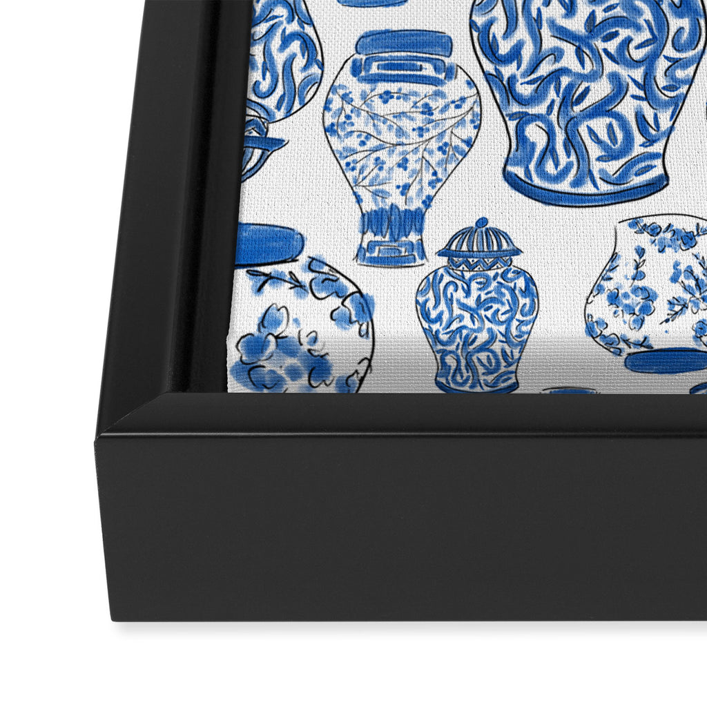 Chinoiserie Blue and White Jars Framed Canvas Print Gallery Image 3