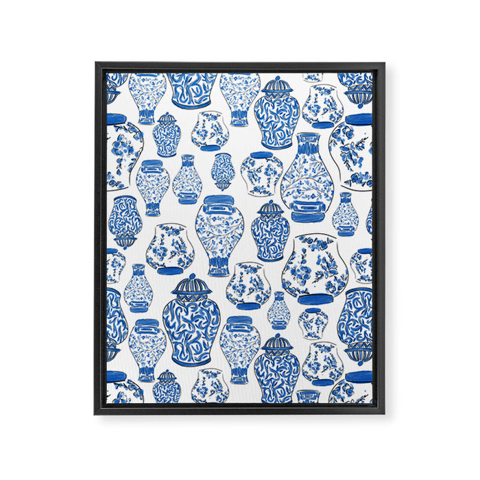 Chinoiserie Blue and White Jars Framed Canvas Print Gallery Image 1