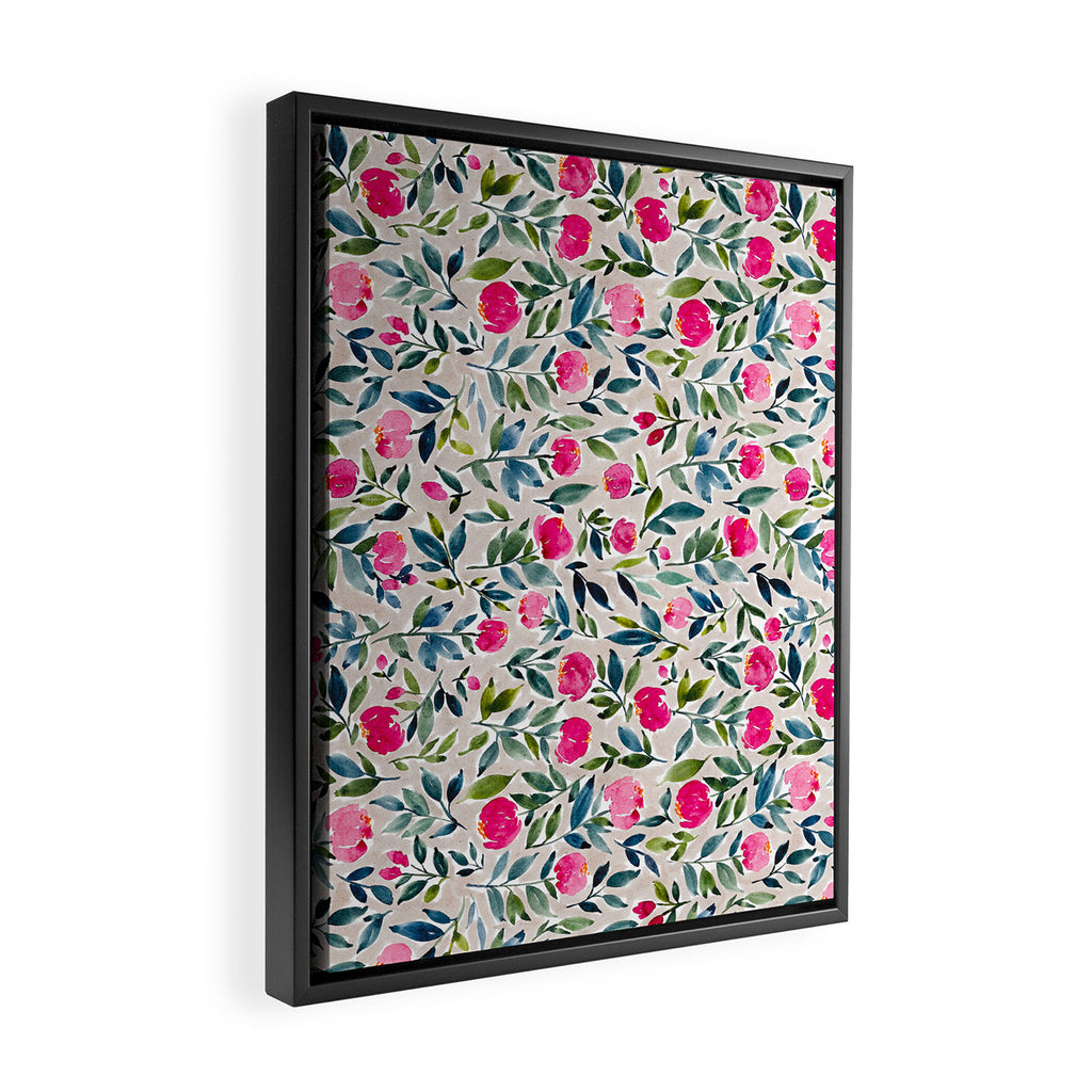 Popping Peonies - Beige Framed Canvas Print Gallery Image 2
