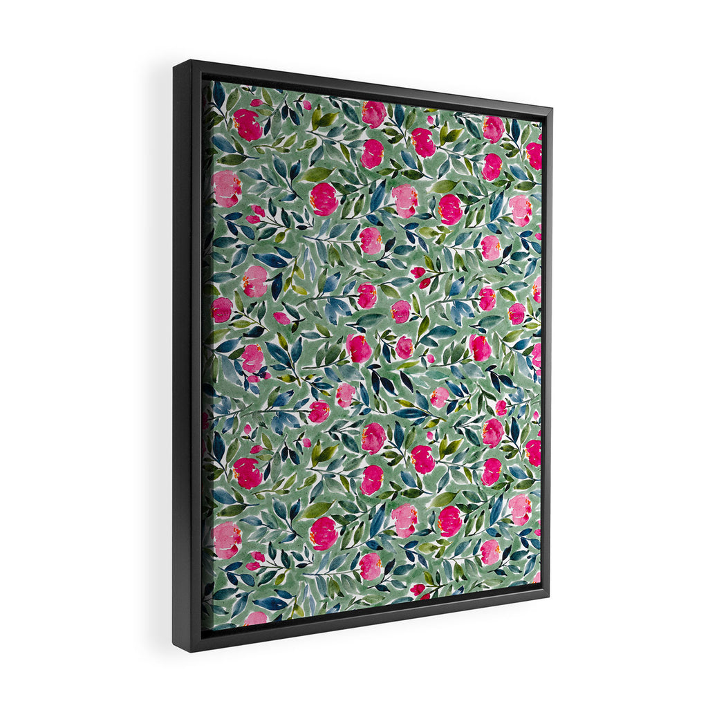 Popping Peonies - Green Framed Canvas Print Gallery Image 2