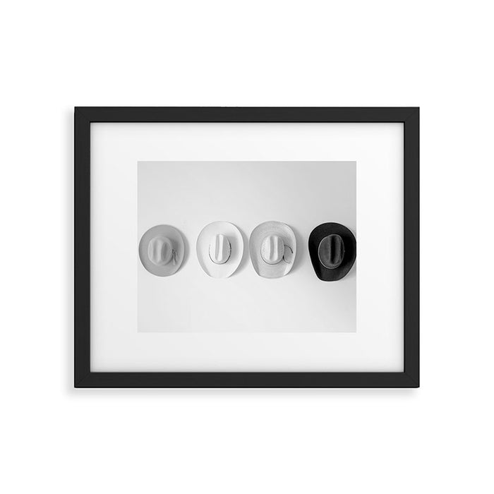 Cowboy Hat Wall - Black and White Framed Art Print Gallery Image 1