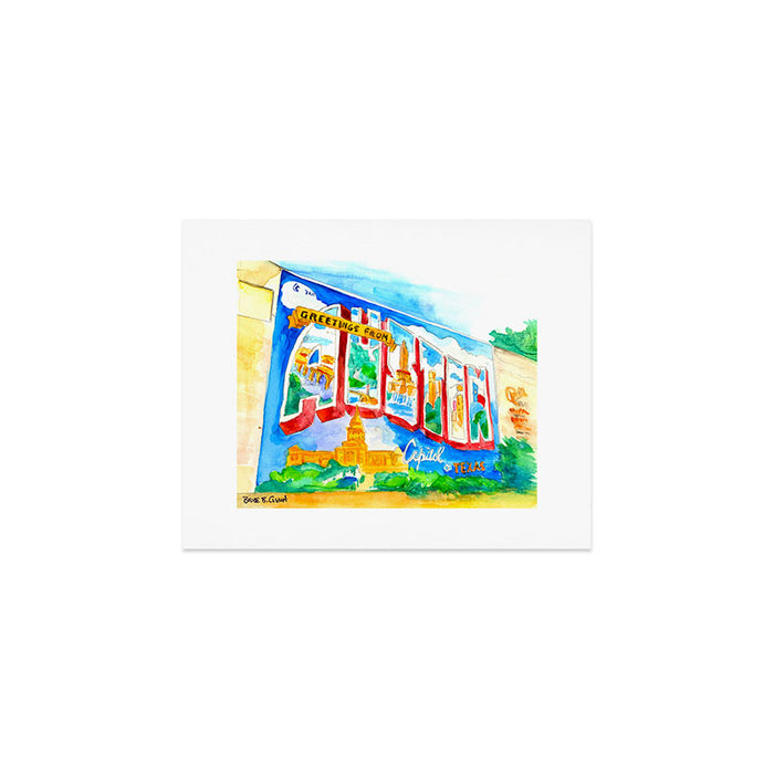 Greetings From Austin Mural watercolor Art Print Gallery Image 1