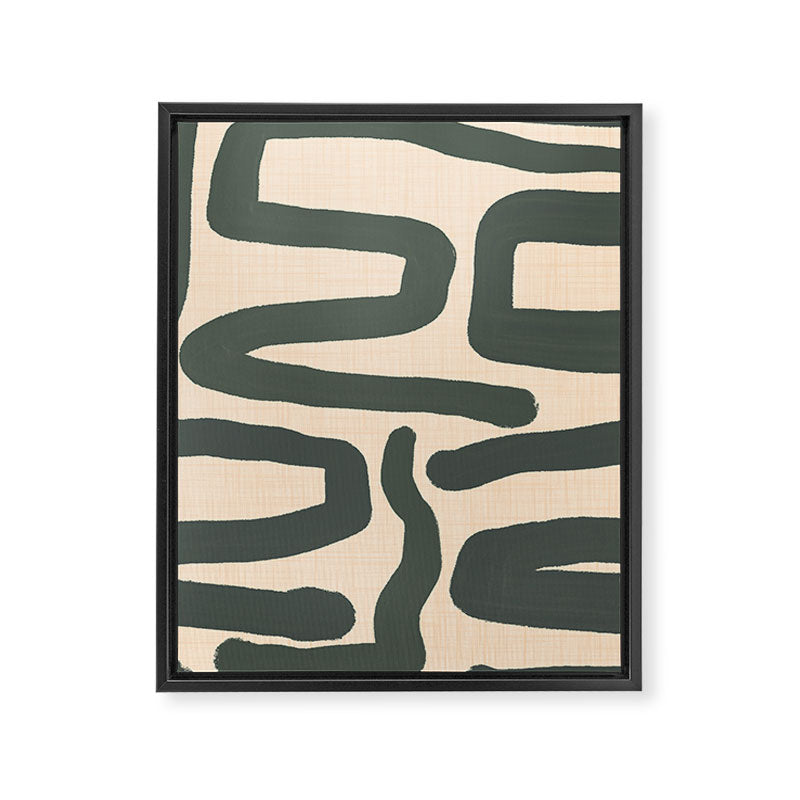 Abstract Retro Maze - Mid Century Modern Lines Green  Framed Canvas Print Gallery Image 8