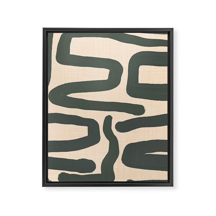 Abstract Retro Maze - Mid Century Modern Lines Green  Framed Canvas Print Gallery Image 1