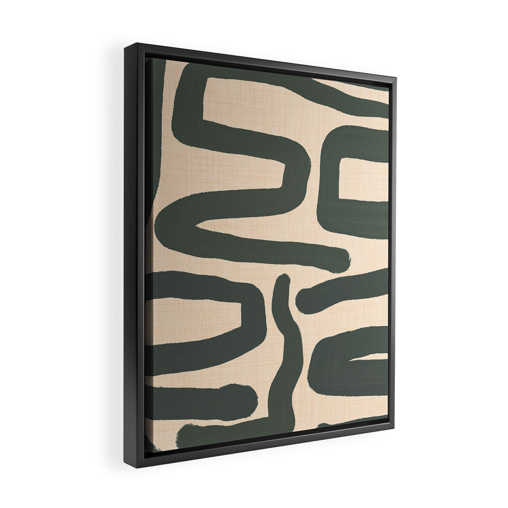 Abstract Retro Maze - Mid Century Modern Lines Green  Framed Canvas Print Gallery Image 2