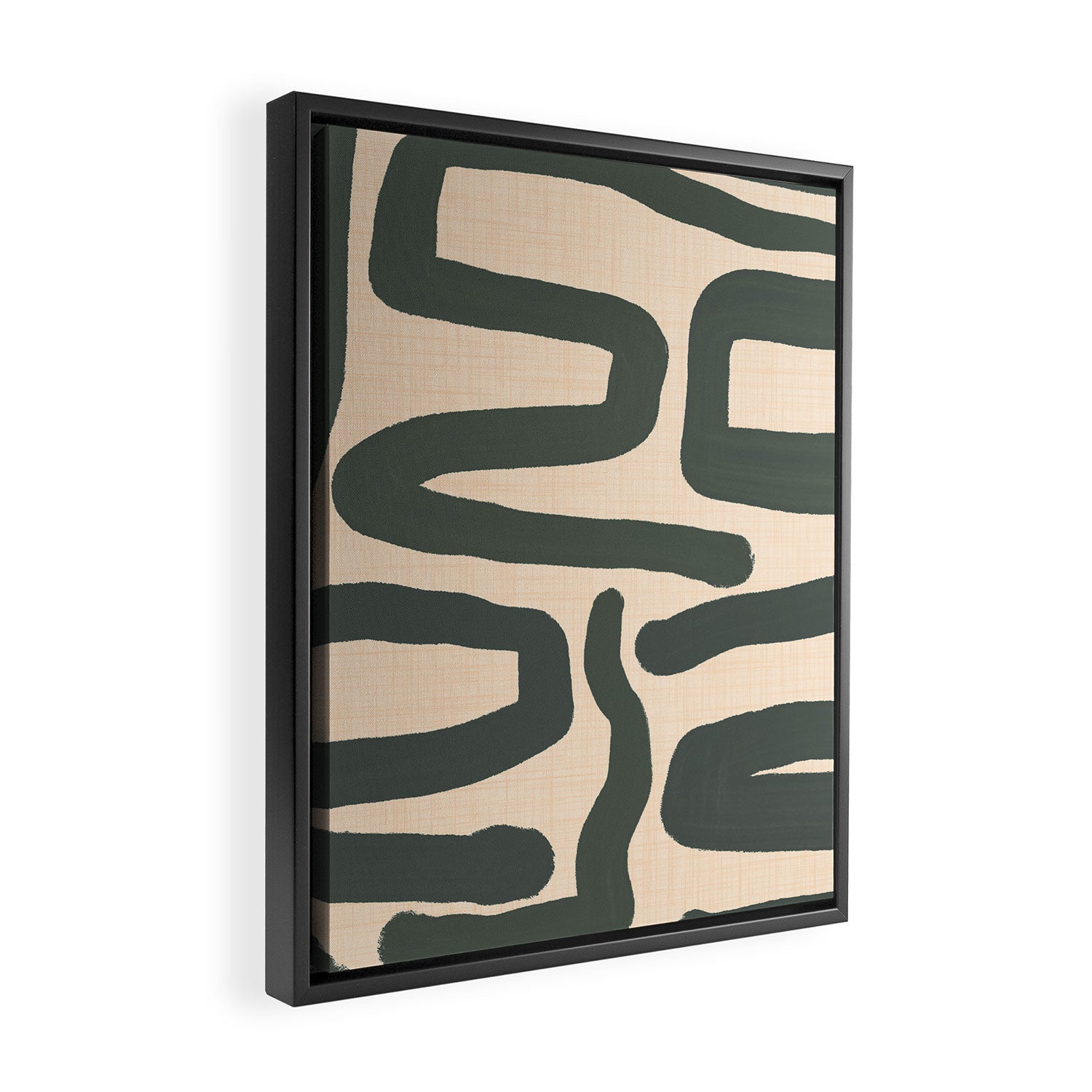 Abstract Retro Maze - Mid Century Modern Lines Green  Framed Canvas Print Gallery Image 2