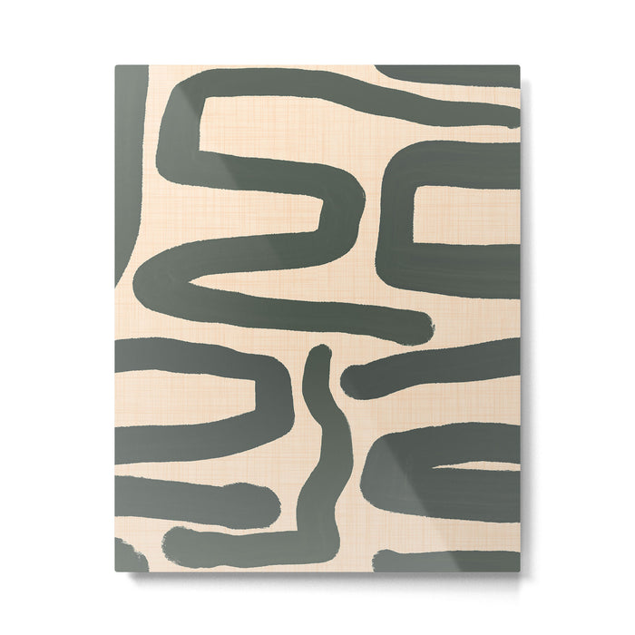 Abstract Retro Maze - Mid Century Modern Lines Green  Metal Print Gallery Image 1