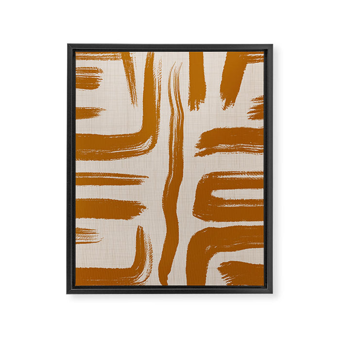 Amber Brushstrokes - Abstract Mid Century Modern Framed Canvas Print Gallery Image 1