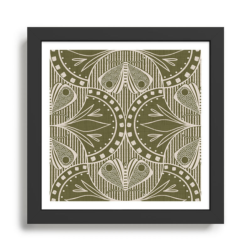 Art Nouveau Butterfly Floral - Olive Drab Framed Art Print Gallery Image 1