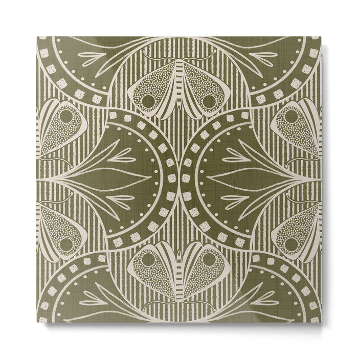 Art Nouveau Butterfly Floral - Olive Drab Metal Print Gallery Image 1