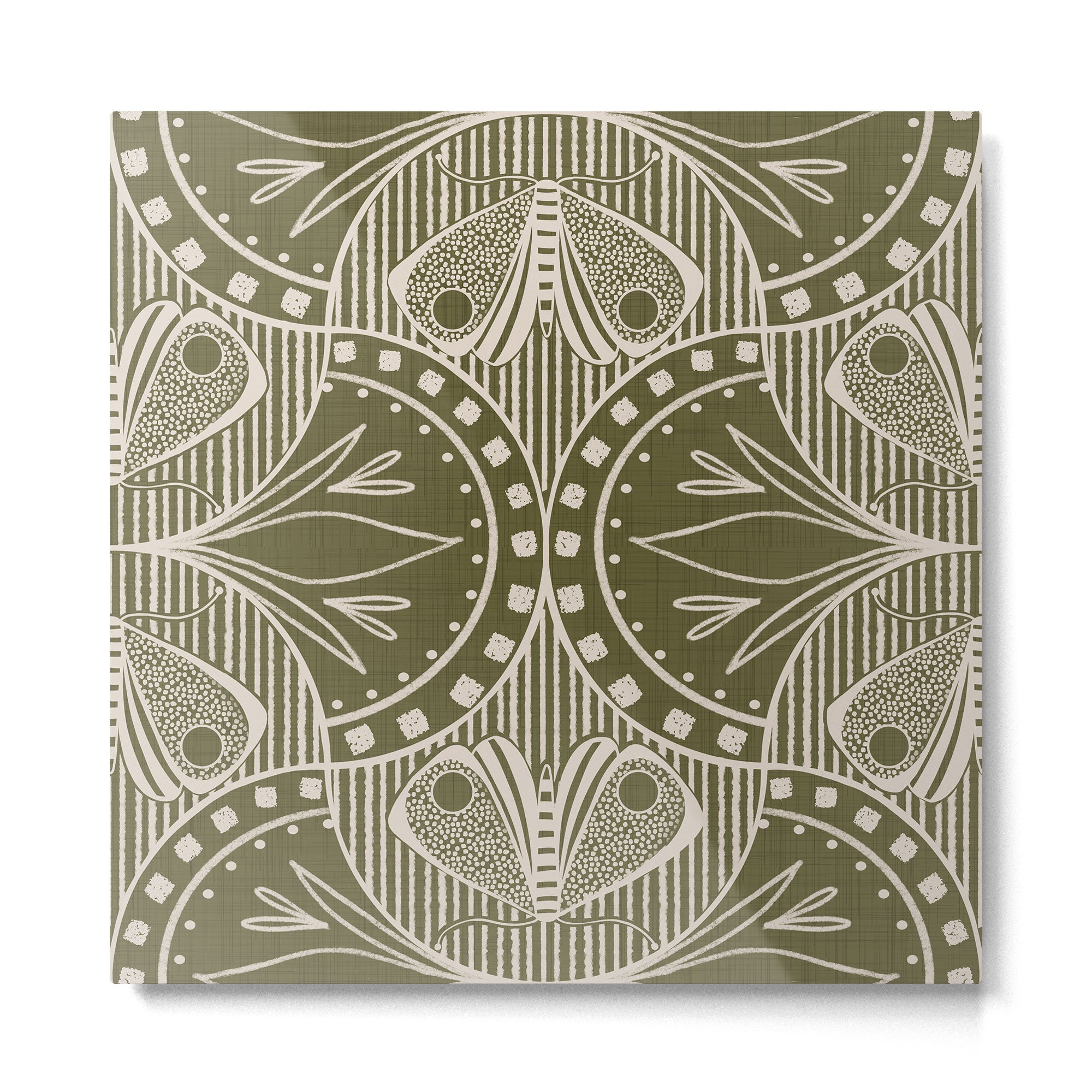 Art Nouveau Butterfly Floral - Olive Drab Metal Print Gallery Image 2
