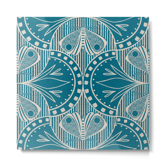 Art Nouveau Butterfly Floral -Teal Blue Metal Print Gallery Image 1