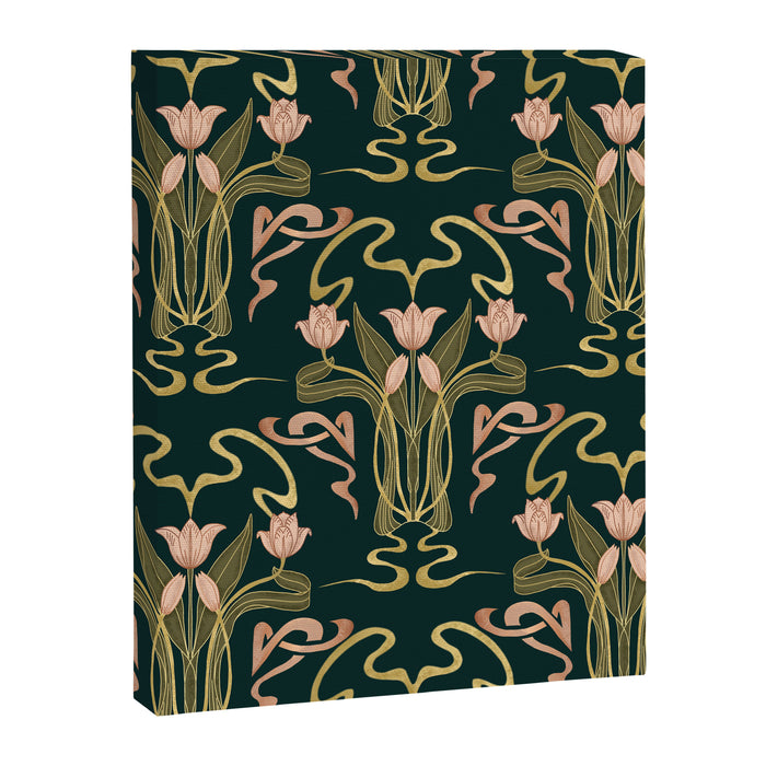 Deco Tulip Bloom - Art Deco Floral Nouveau Deep Forest Canvas Print Gallery Image 1