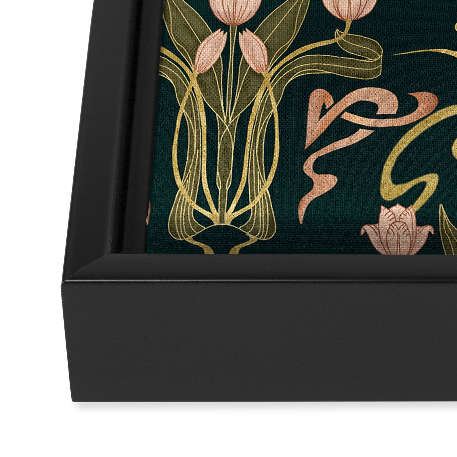 Deco Tulip Bloom - Art Deco Floral Nouveau Deep Forest Framed Canvas Print Gallery Image 3