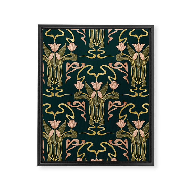 Deco Tulip Bloom - Art Deco Floral Nouveau Deep Forest Framed Canvas Print Gallery Image 8