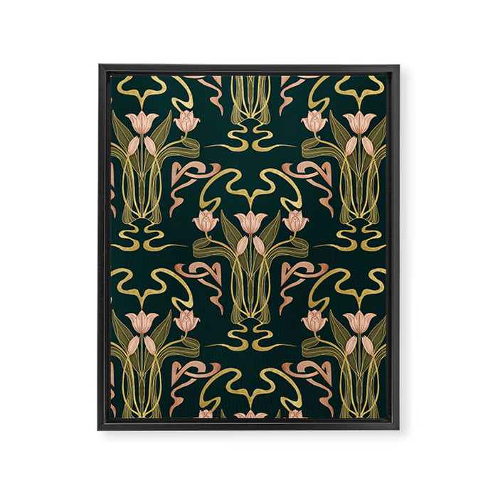Deco Tulip Bloom - Art Deco Floral Nouveau Deep Forest Framed Canvas Print Gallery Image 1
