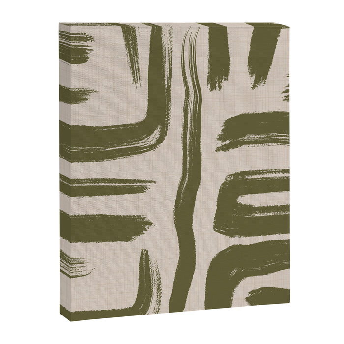 Olive Brushstrokes - Abstract Mid Century Modern Canvas Print Gallery Image 1