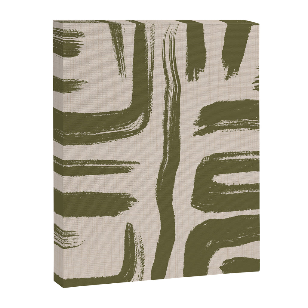 Olive Brushstrokes - Abstract Mid Century Modern Canvas Print Gallery Image 8