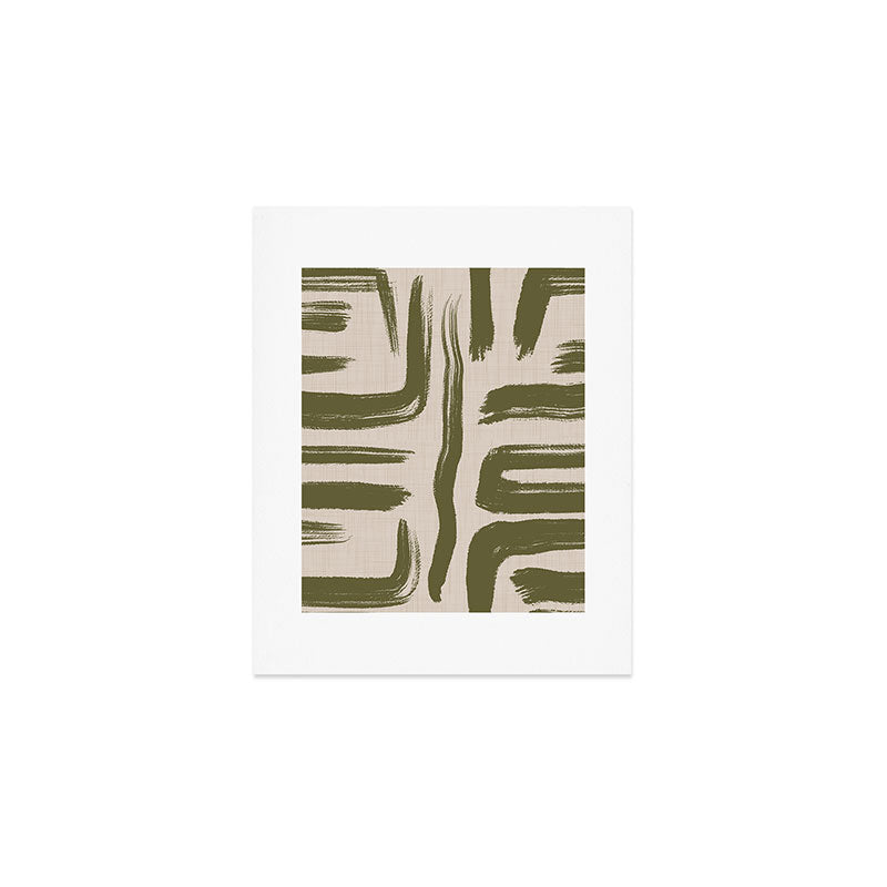 Olive Brushstrokes - Abstract Mid Century Modern Art Print Gallery Image 1