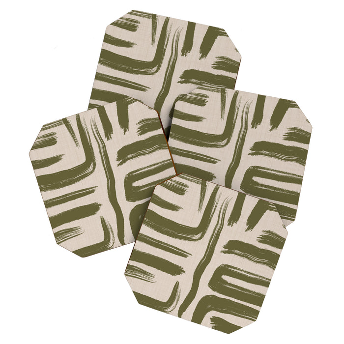 Olive Brushstrokes - Abstract Mid Century Modern Coaster Gallery Image 1