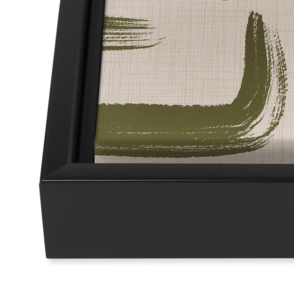 Olive Brushstrokes - Abstract Mid Century Modern Framed Canvas Print Gallery Image 3