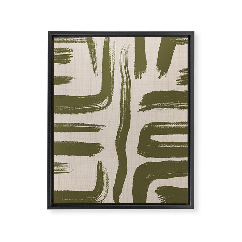 Olive Brushstrokes - Abstract Mid Century Modern Framed Canvas Print Gallery Image 8