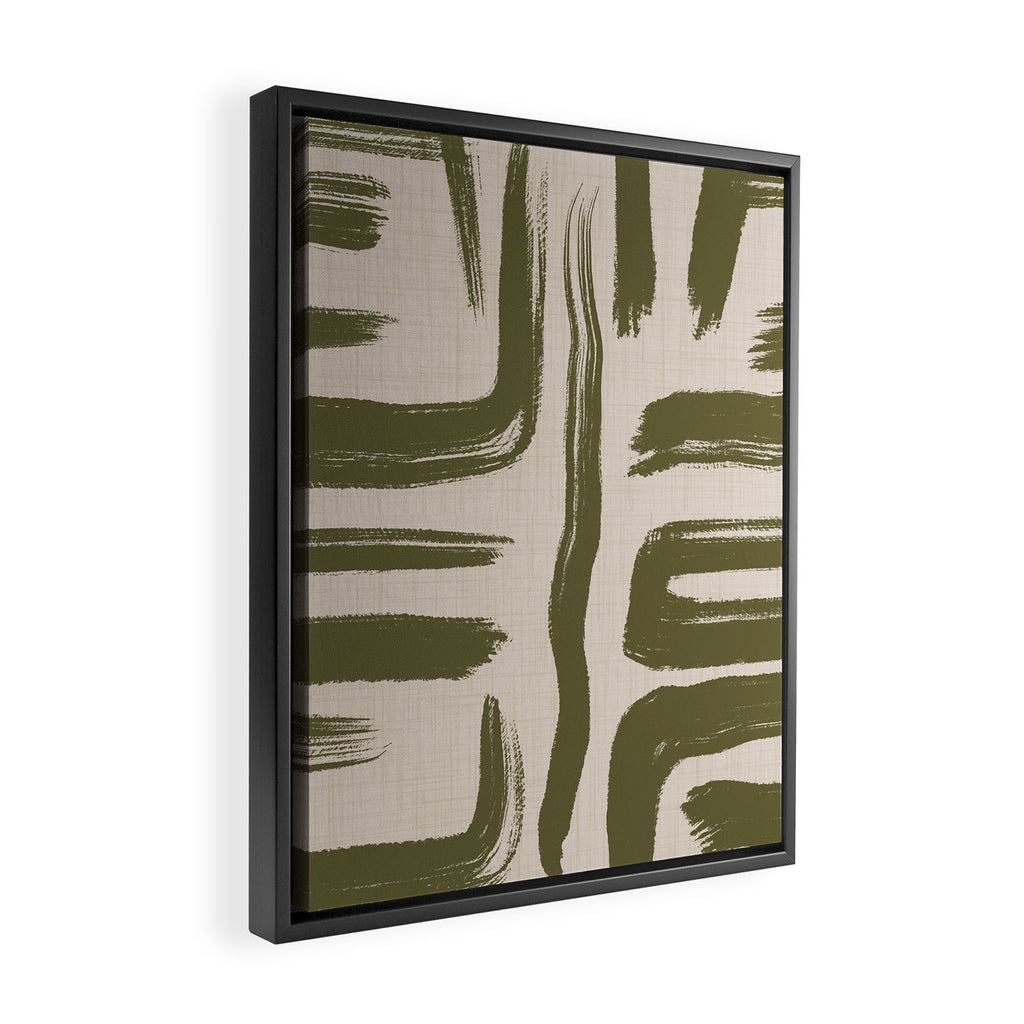 Olive Brushstrokes - Abstract Mid Century Modern Framed Canvas Print Gallery Image 2