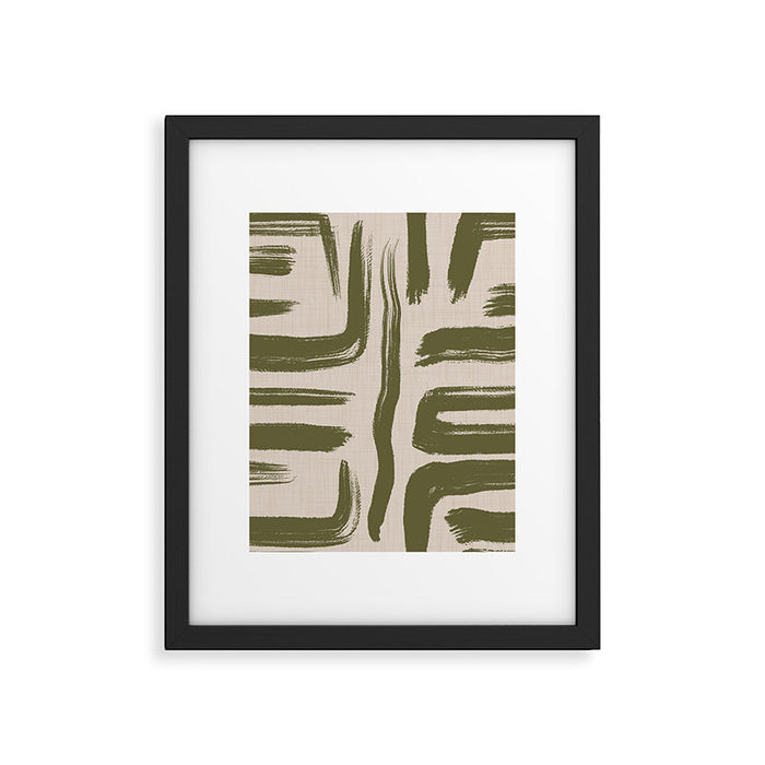 Olive Brushstrokes - Abstract Mid Century Modern Framed Art Print Gallery Image 1