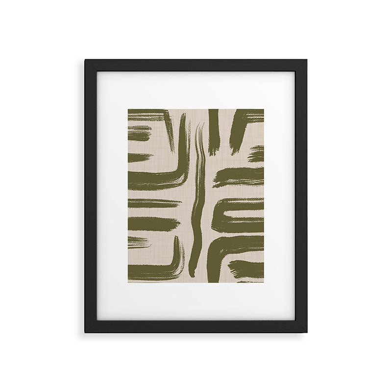 Olive Brushstrokes - Abstract Mid Century Modern Framed Art Print Gallery Image 6