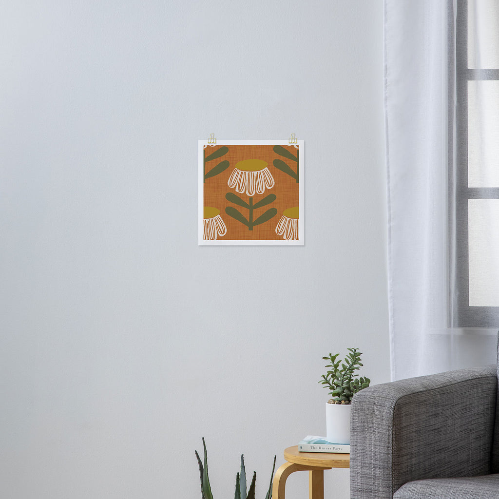 Retro Floral Burnt Orange - Mid Century Modern Daisy Art Print Gallery Image 3