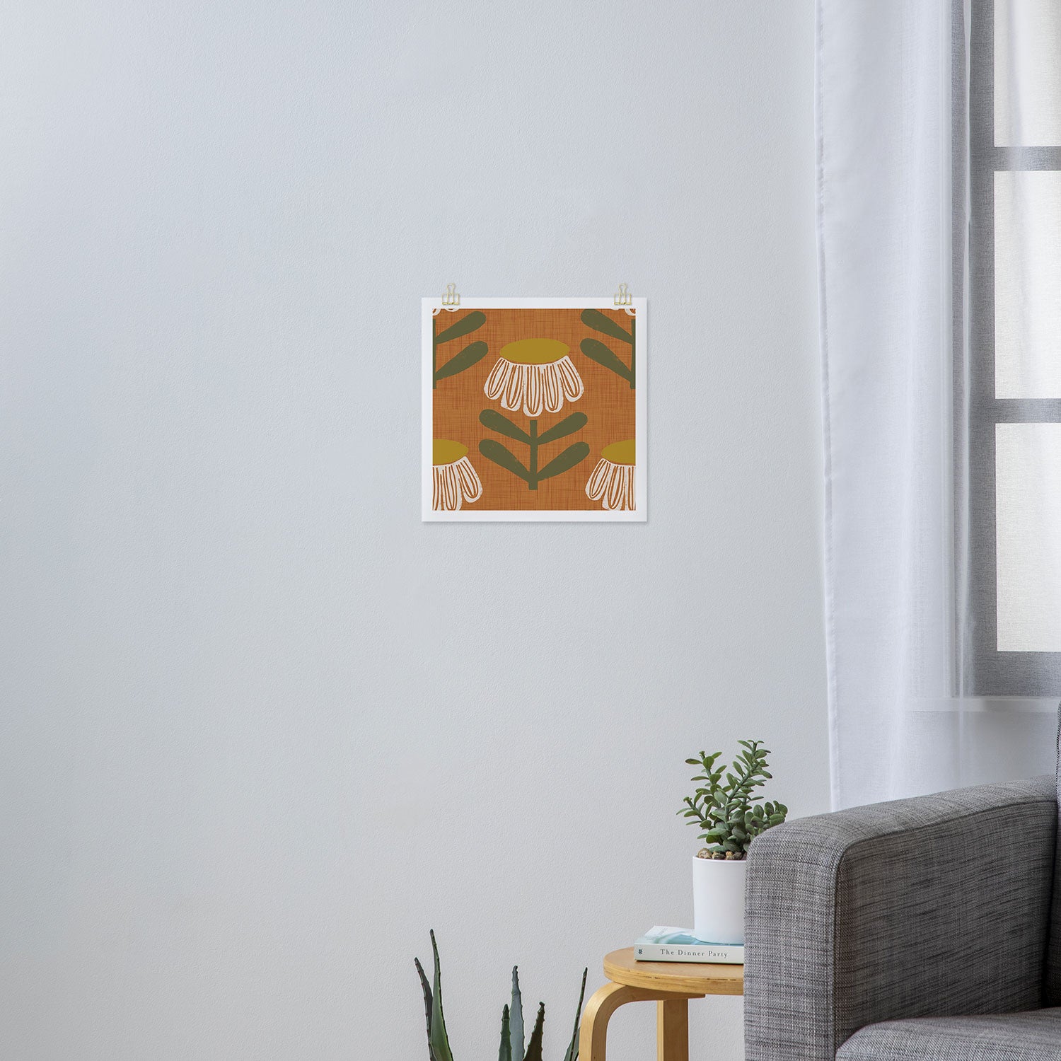 Retro Floral Burnt Orange - Mid Century Modern Daisy Art Print Gallery Image 3