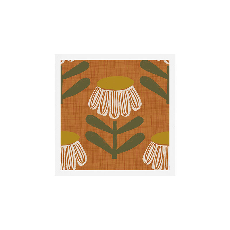 Retro Floral Burnt Orange - Mid Century Modern Daisy Art Print Gallery Image 1