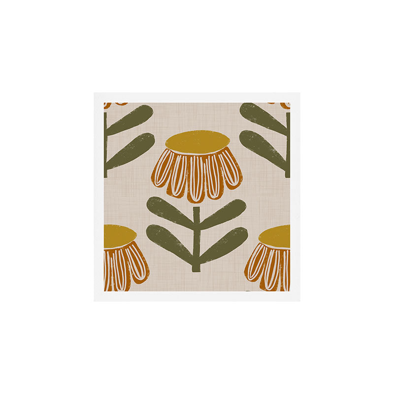 Retro Floral Mustard - Mid Century Modern Daisy Art Print Gallery Image 1