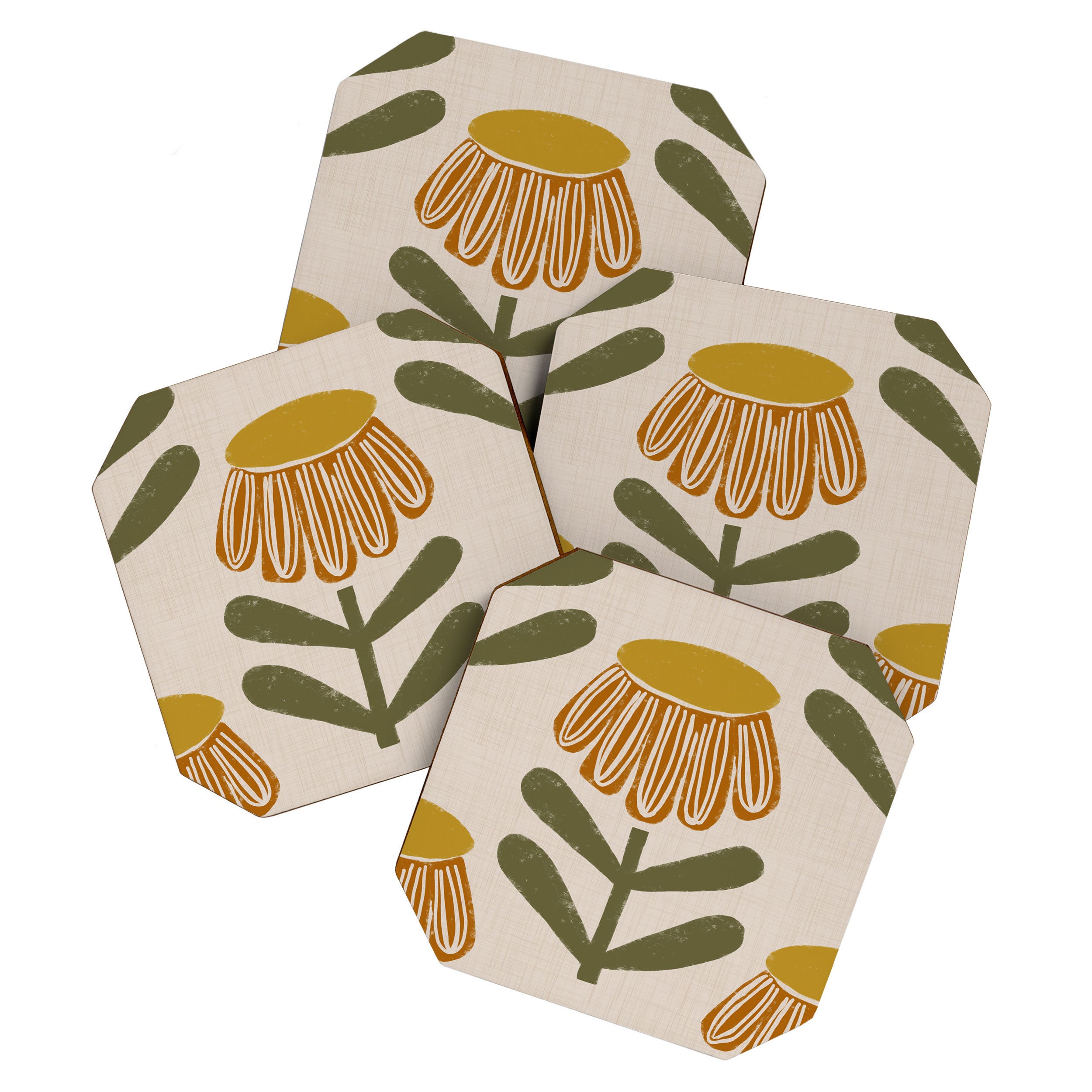 Retro Floral Mustard - Mid Century Modern Daisy Coaster Gallery Image 1