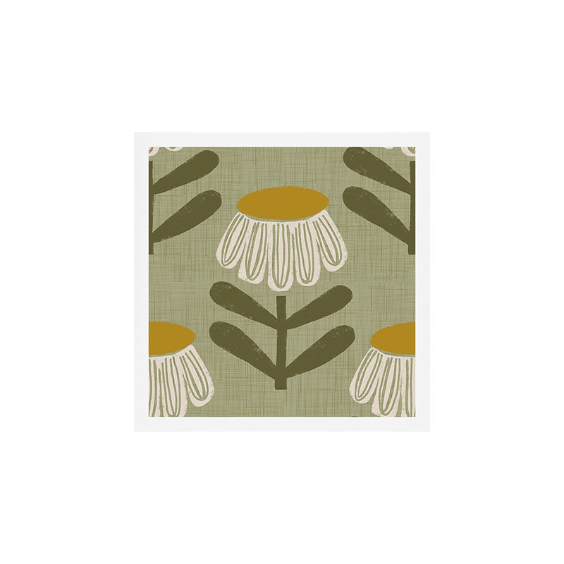 Retro Floral Sage - Mid Century Modern Daisy Art Print Gallery Image 1